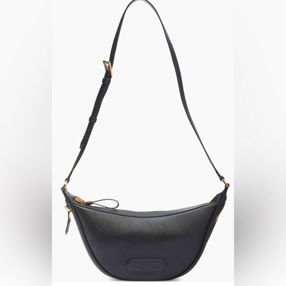 Tom Ford Black Crescent Leather Crossbody Sling Bag NWT - Picture 1 of 9